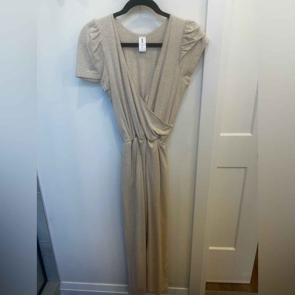 Smash + Tess Cream onsie with Plunge Neckline and Cap Sleeves